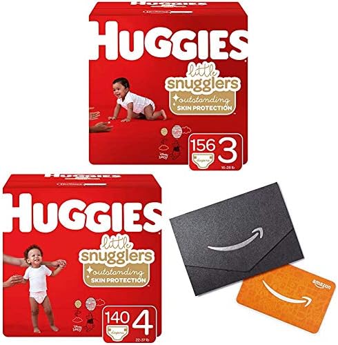 Huggies Little Snugglers Pelenkák, Méret 3, 156 Ct & Méret: 4, 140 Ct, Egy Hónapra elegendő Ajándék Kártya