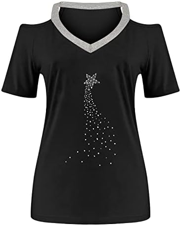 Rövid Ujjú Blúz Lányok 2023 Hideg Váll Pamut V-Nyak Grafikus Csillag, Szív Strasszos Felső Tshirt Női 8A